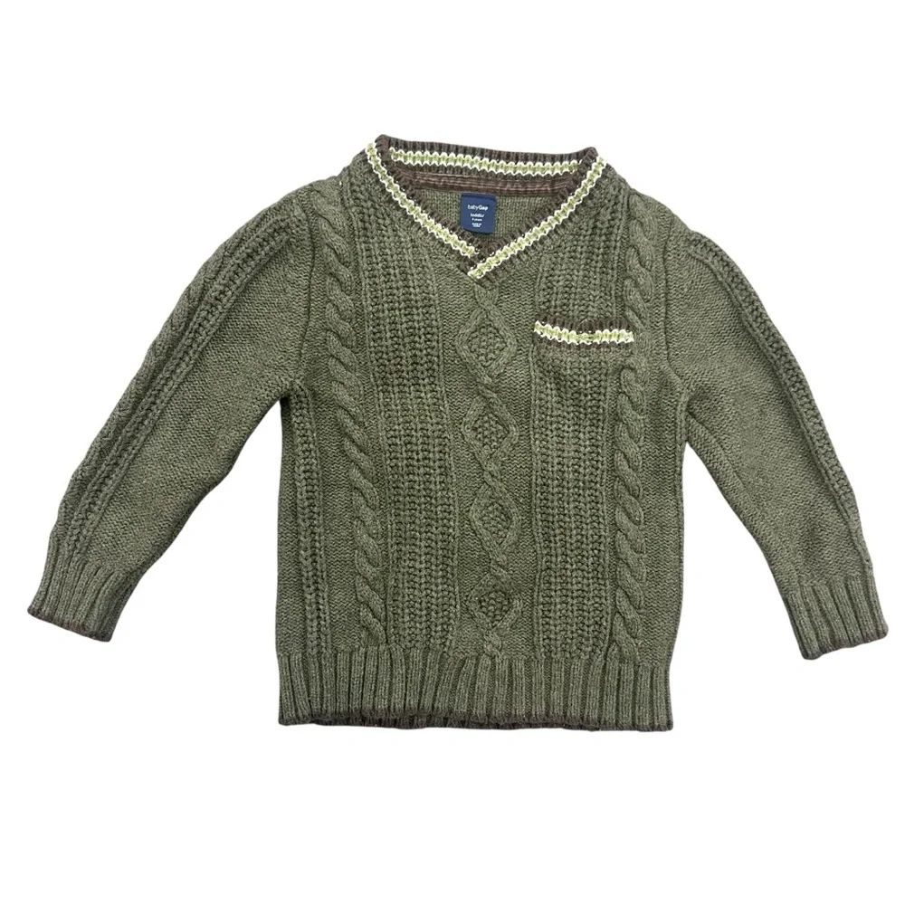 Baby Gap Olive Green Cable-Knit V-Neck Sweater Size 4T